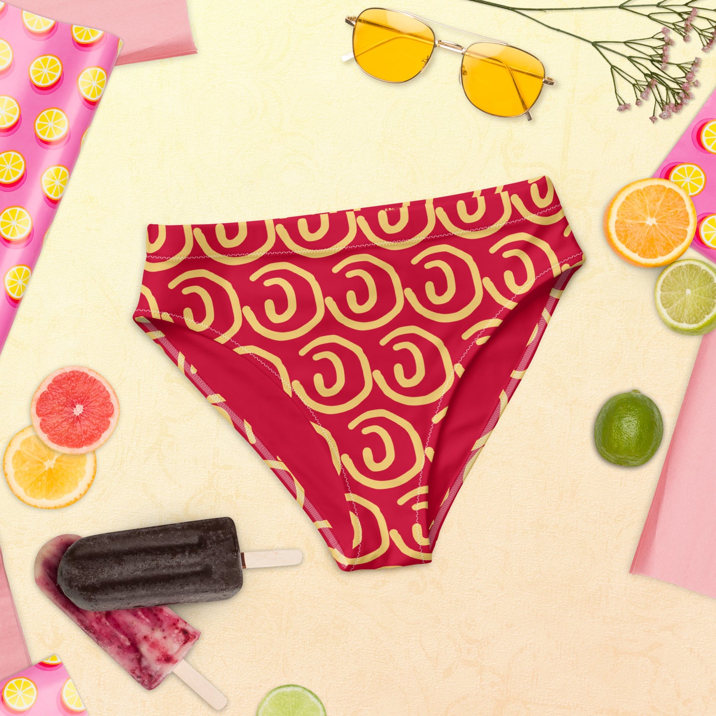 Sunny Red high-waisted bikini bottom
