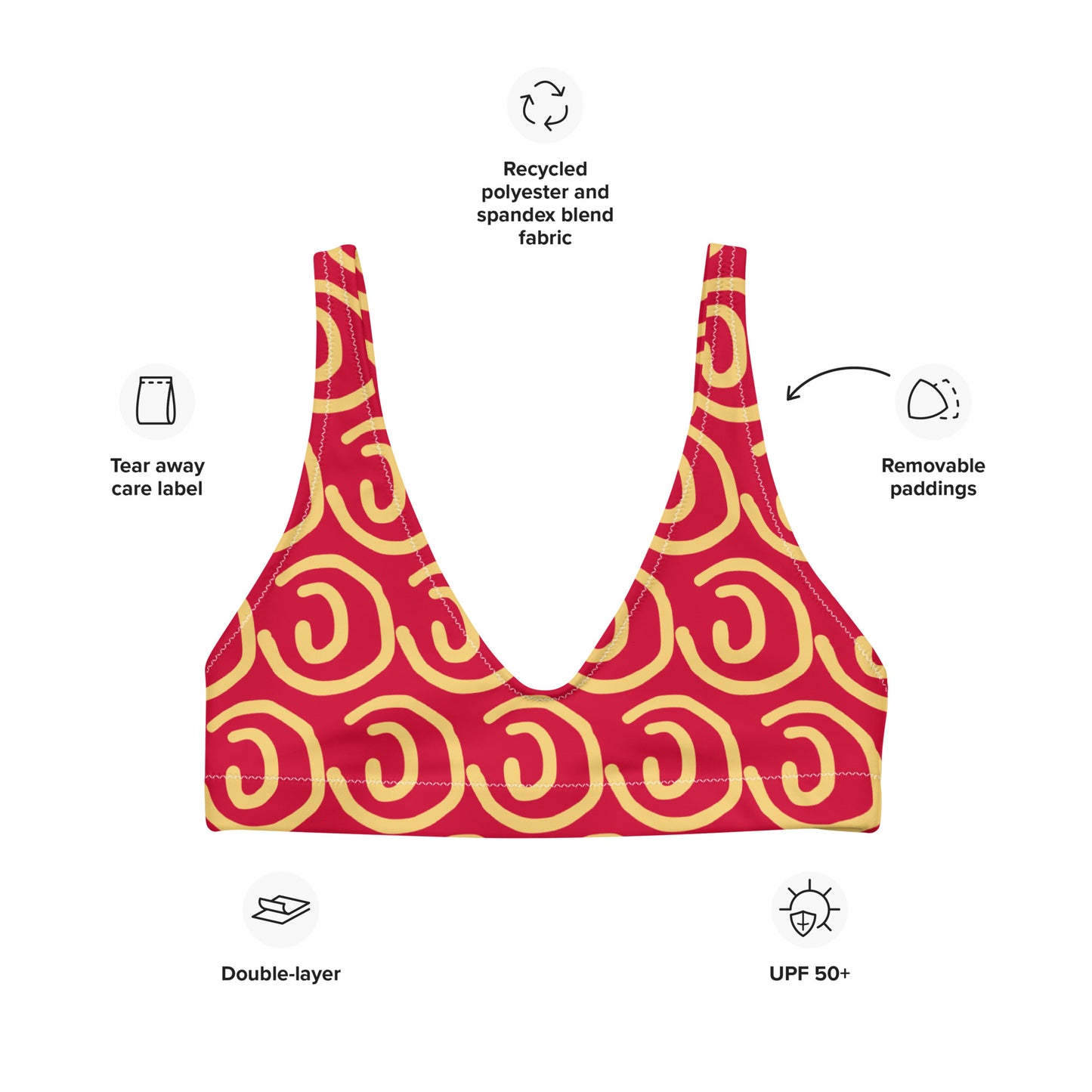 Sunny Red padded bikini top