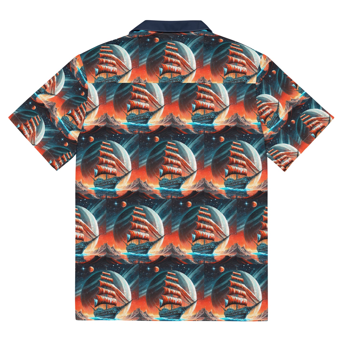 Schooner to Jupiter Button Shirt Unisex Blue