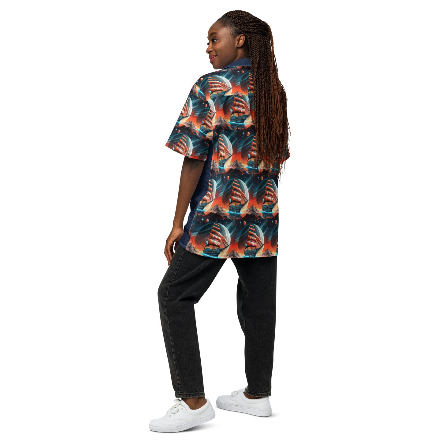 Schooner to Jupiter Button Shirt Unisex Blue