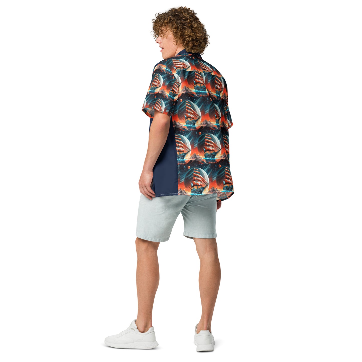 Schooner to Jupiter Button Shirt Unisex Blue