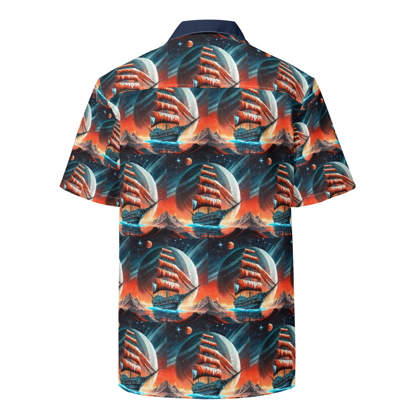 Schooner to Jupiter Button Shirt Unisex Blue