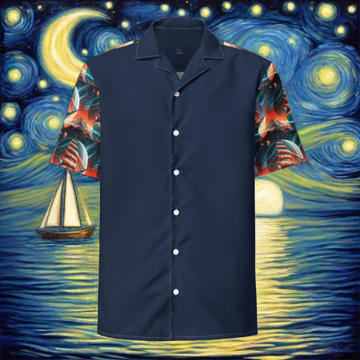 Schooner to Jupiter Button Shirt Unisex Blue