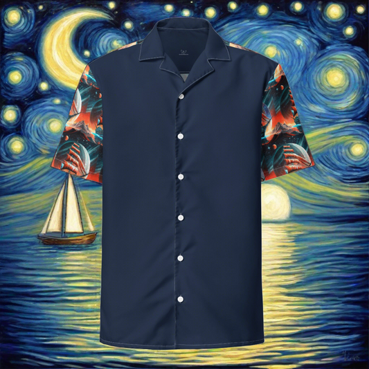 Schooner to Jupiter Button Shirt Unisex Blue