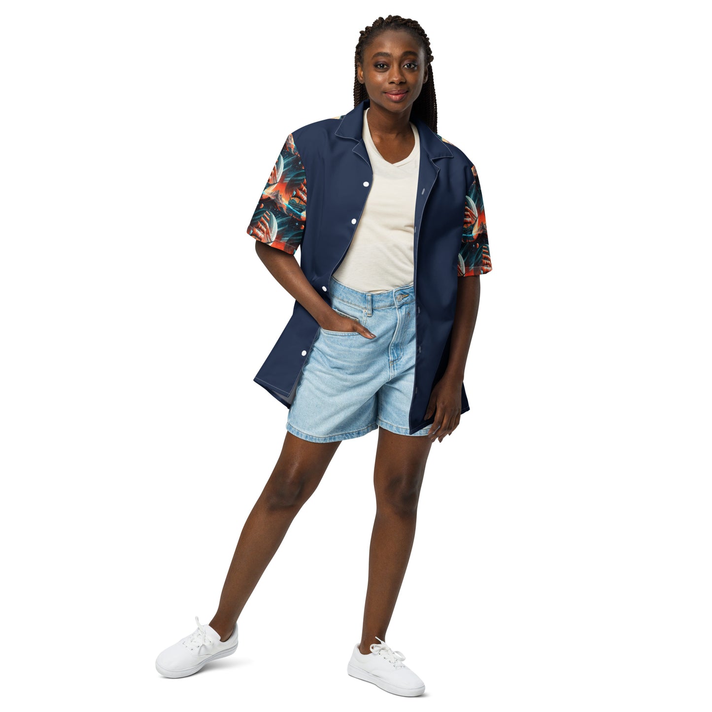 Schooner to Jupiter Button Shirt Unisex Blue