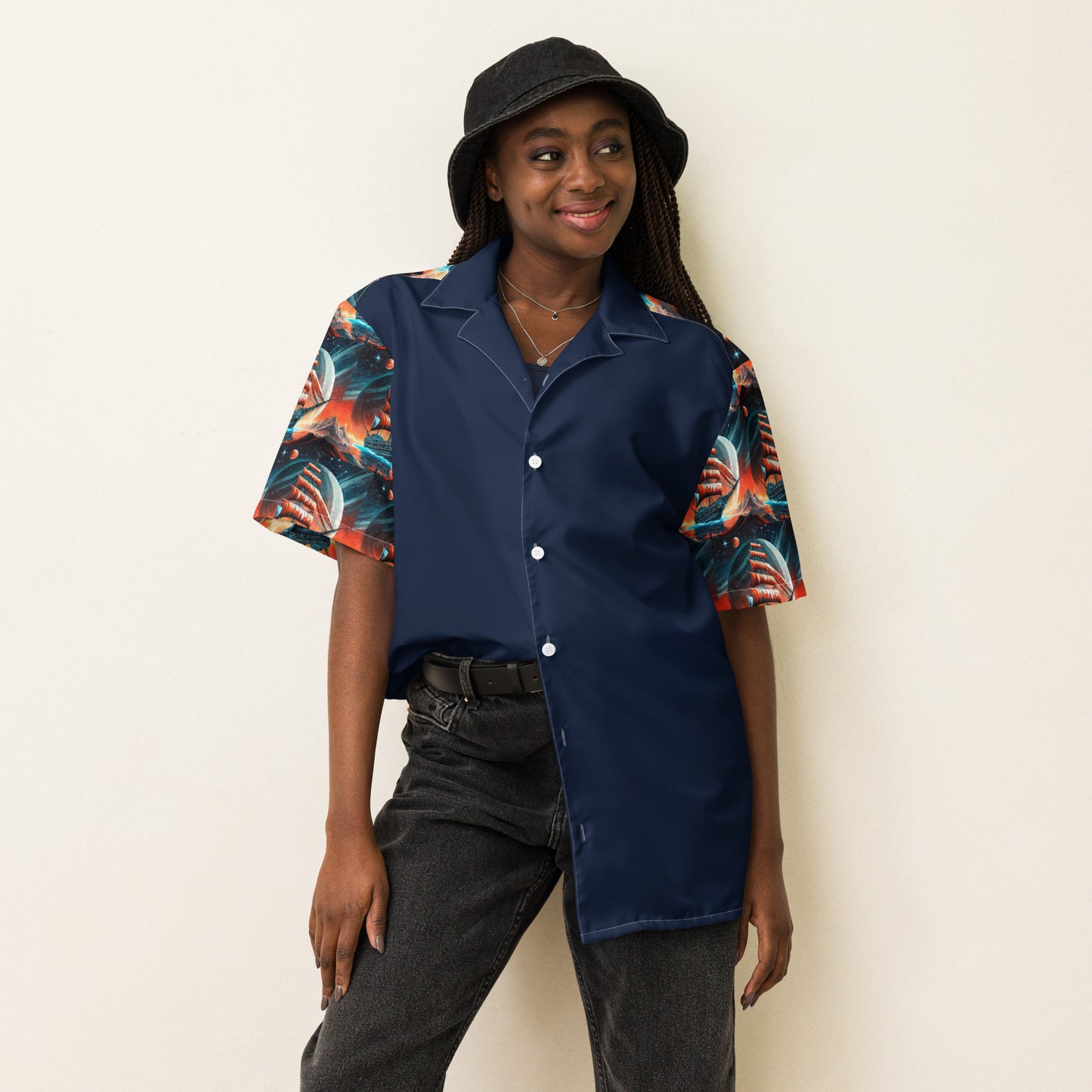 Schooner to Jupiter Button Shirt Unisex Blue