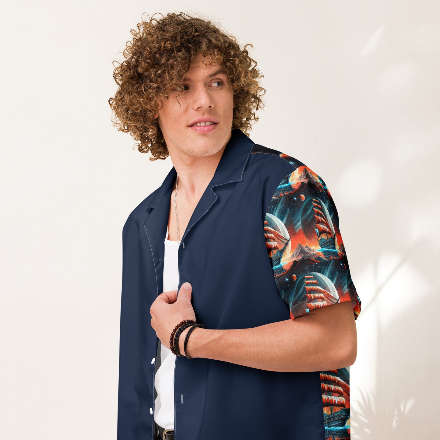 Schooner to Jupiter Button Shirt Unisex Blue