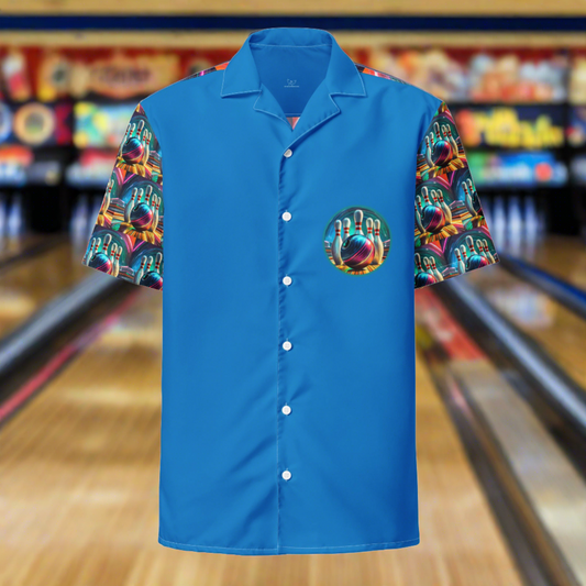 Celebrate Bowling! Button Shirt in Blue