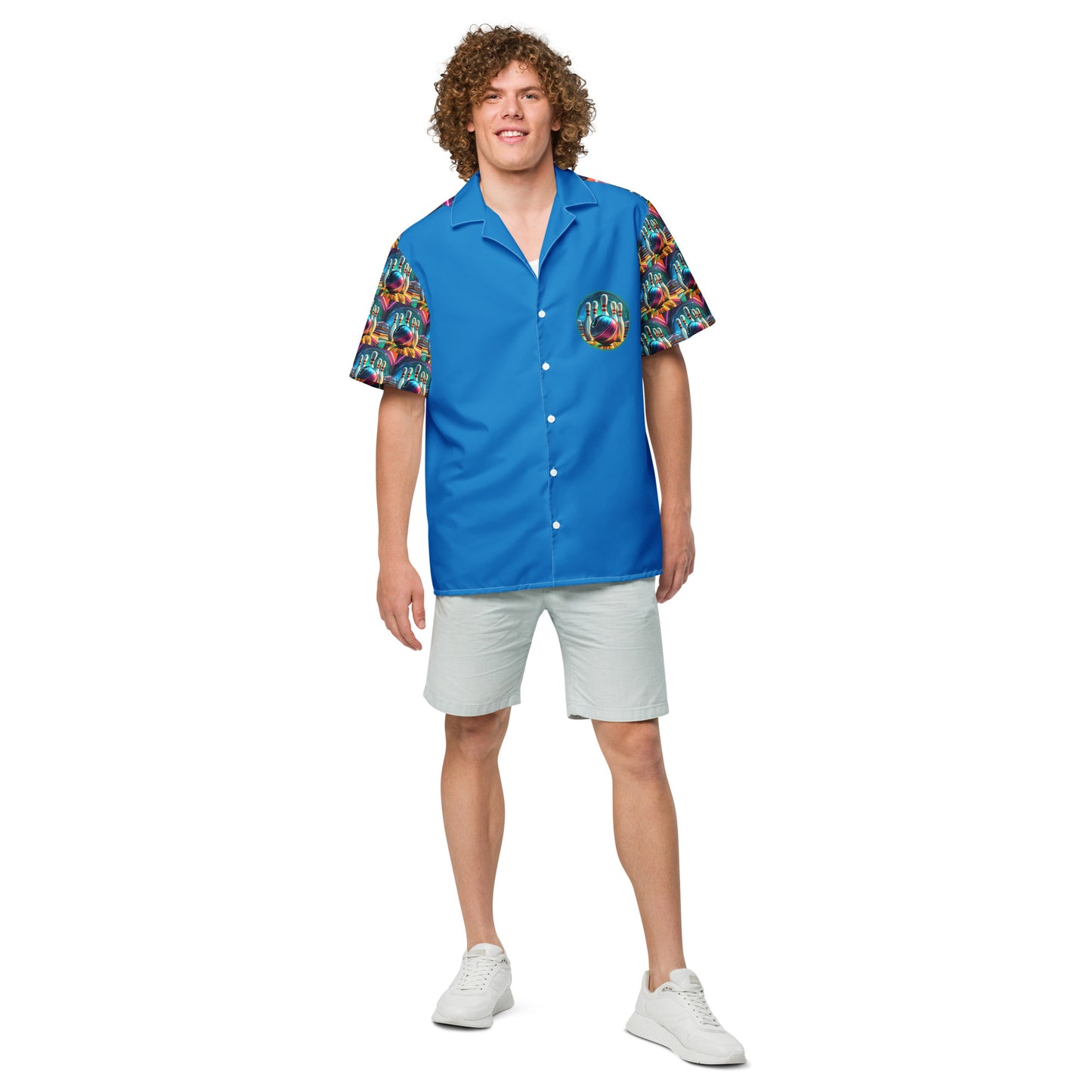 Celebrate Bowling! Button Shirt in Blue