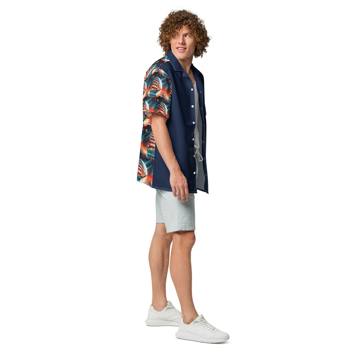 Schooner to Jupiter Button Shirt Unisex Blue