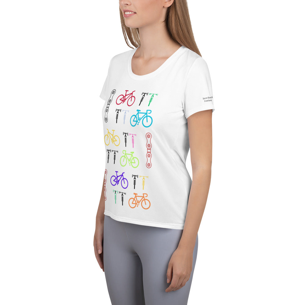 Bikes Women's Athletic White T-shirt