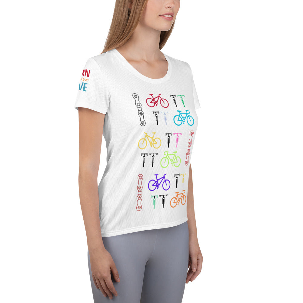 Bikes Women's Athletic White T-shirt