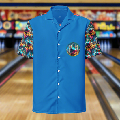 Celebrate Bowling! Button Shirt Unisex Blue