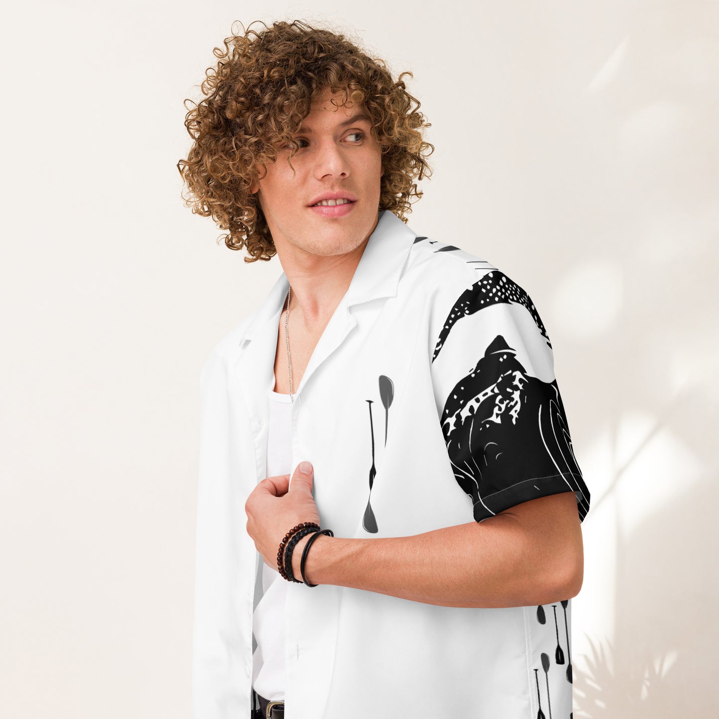 Lets Paddle! Black-White Unisex ButtonShirt